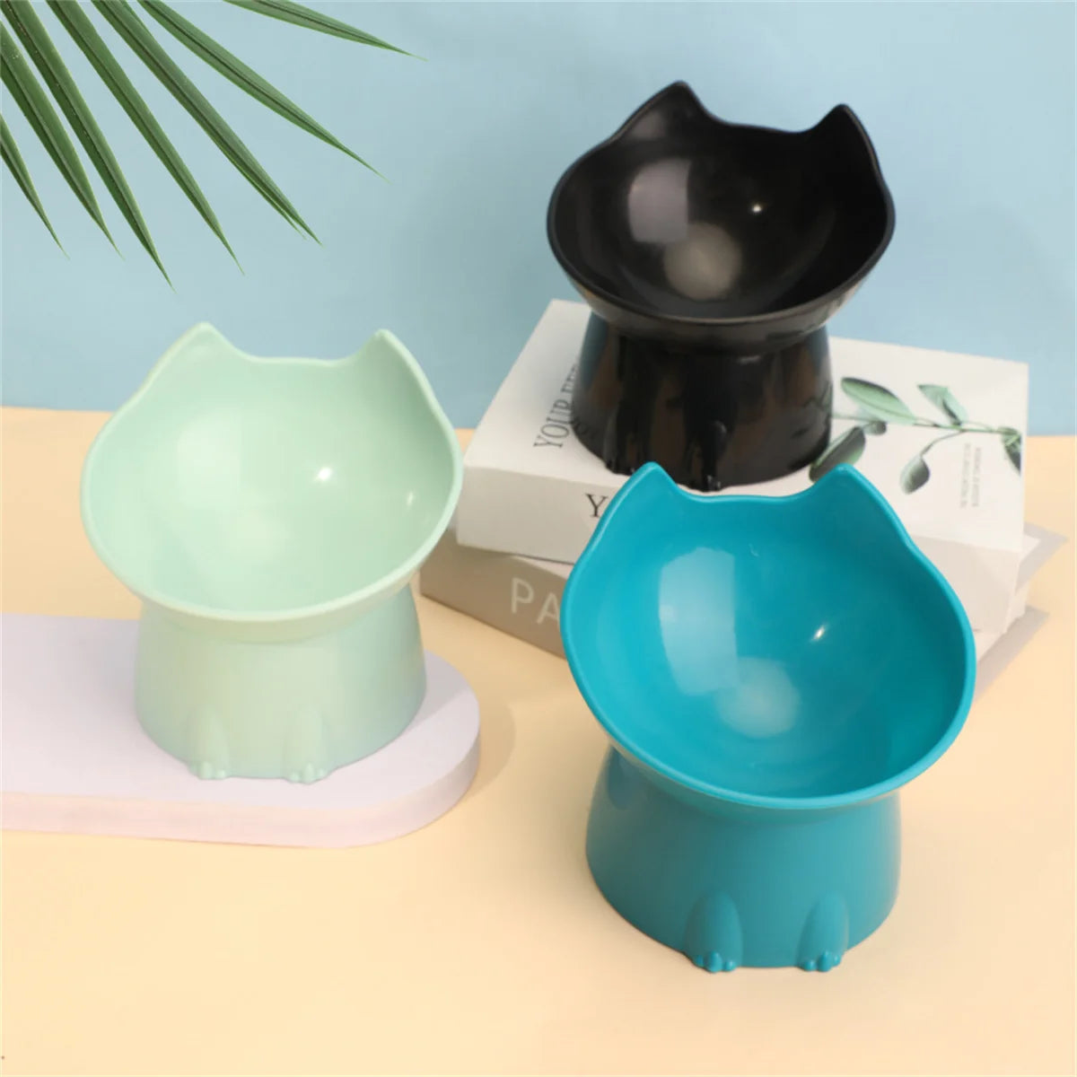 Elevated Anti-Tip Cat Bowl | Raised Tilted Feeding Dish for Neck Protection