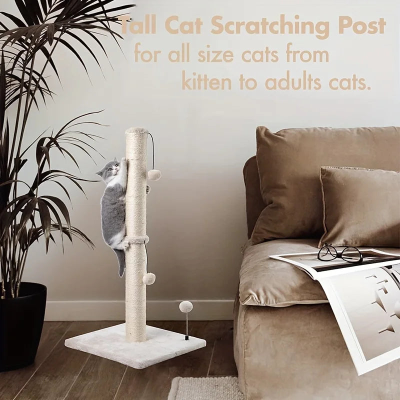 34-Inch Sisal Cat Scratching Post | Indoor Tree with Hanging Ball for Adult Cats