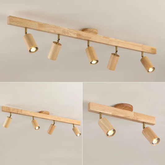 Japanese Wood Chandelier Spotlight | Adjustable Indoor Hallway & Living Room Light