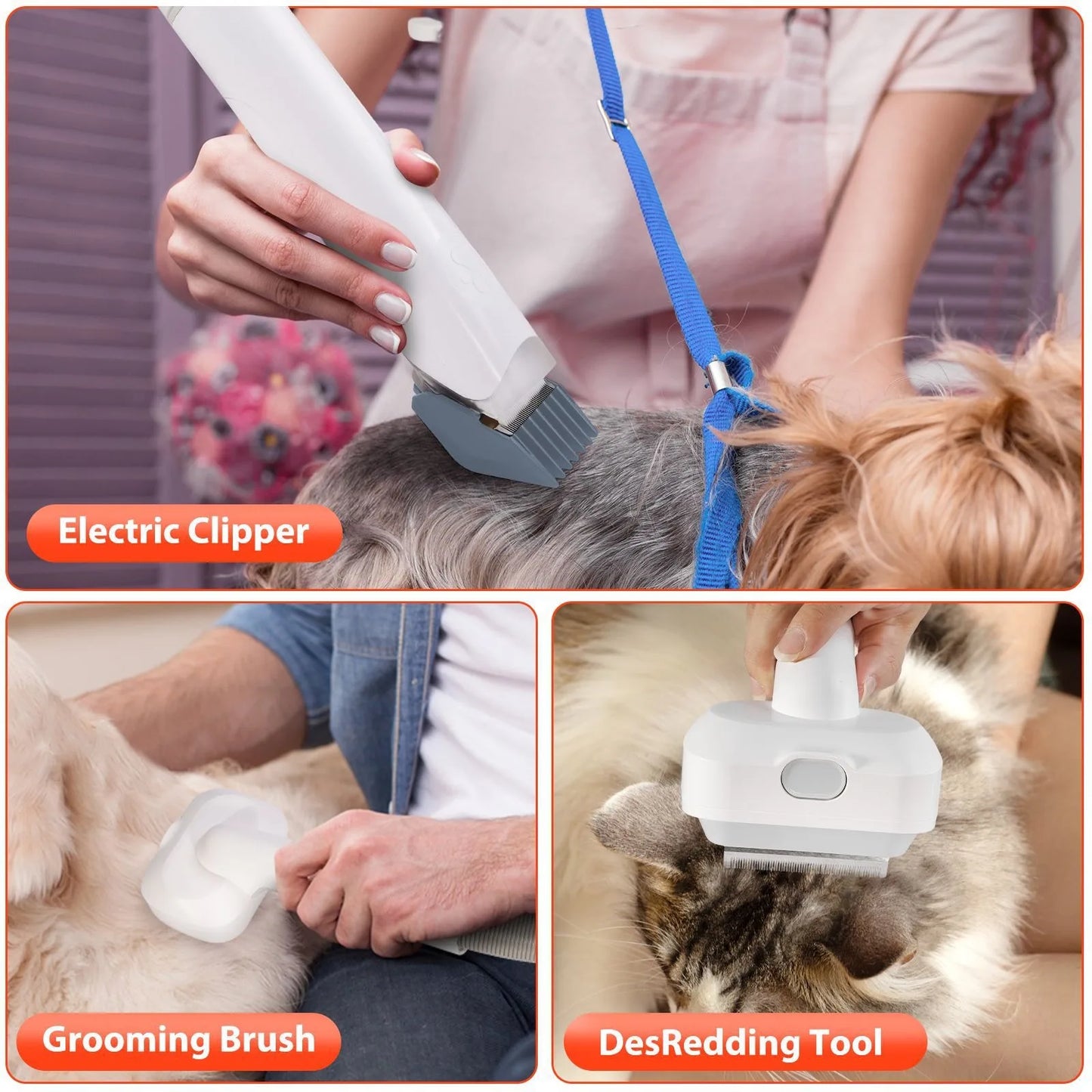 Pet Grooming Kit & Vacuum Clipper | 6-Size Guide Combs for Cats