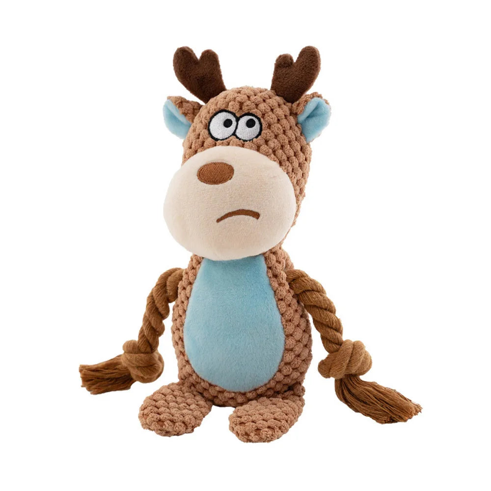 Squeaky Plush Dog Chew Toy | Crinkle & Cotton Rope Interactive Puppy Toy