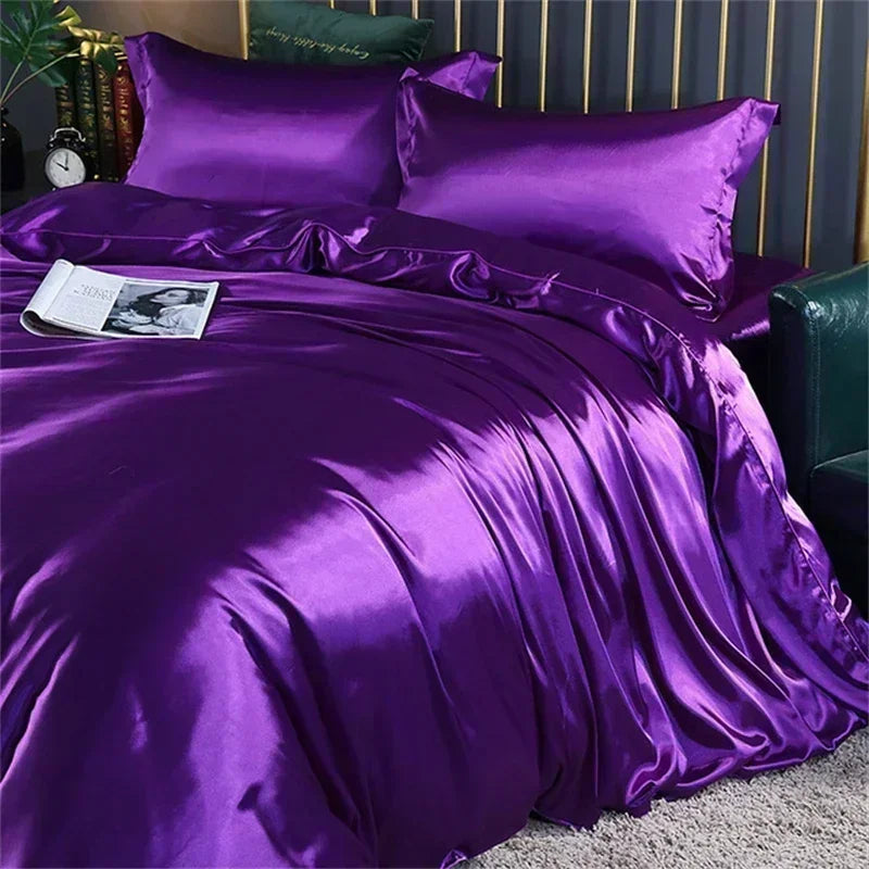 Natural Mulberry Silk Bedding Set | Luxury Satin Duvet Cover & Sheets King Queen