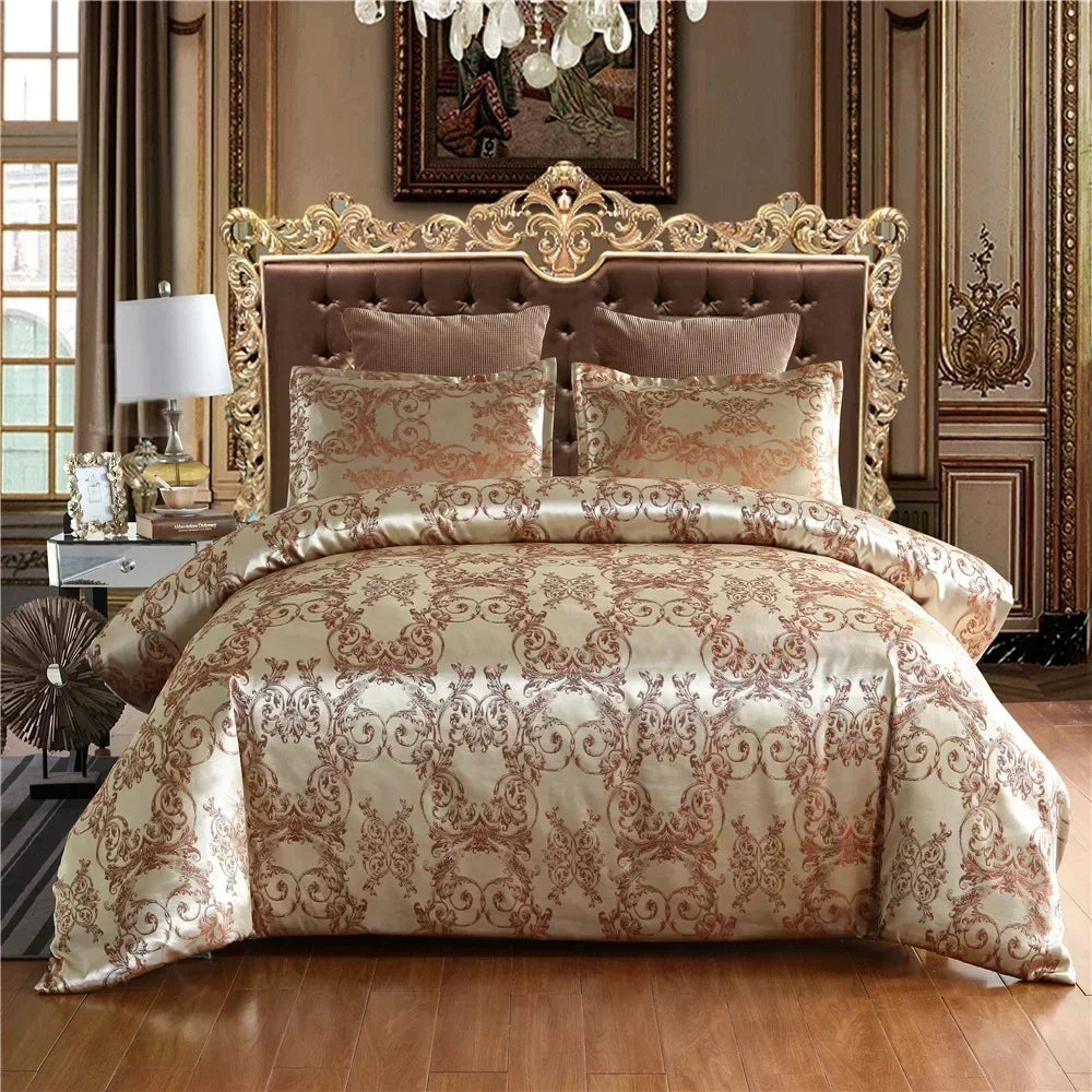 Luxury Satin Jacquard Duvet Cover Set | European Wedding Bedding King Queen Size