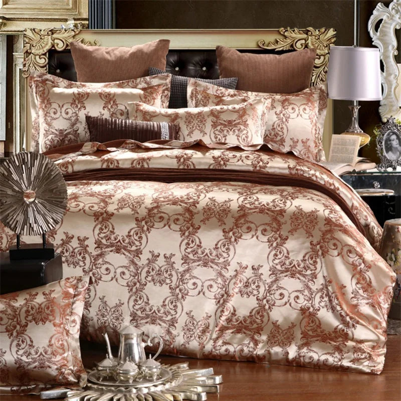 Luxury Satin Jacquard Duvet Cover Set | European Wedding Bedding King Queen Size
