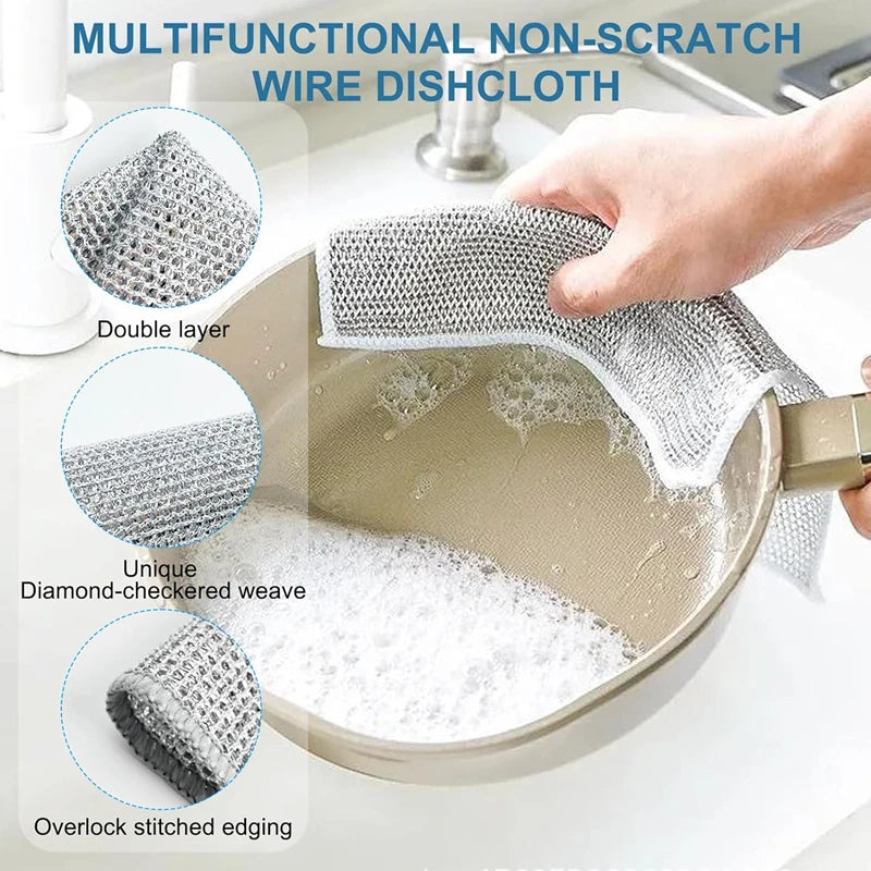 Magic Double-Sided Steel Wire Cleaning Cloth | Thickened Kitchen Dish & Pot Washing Rag