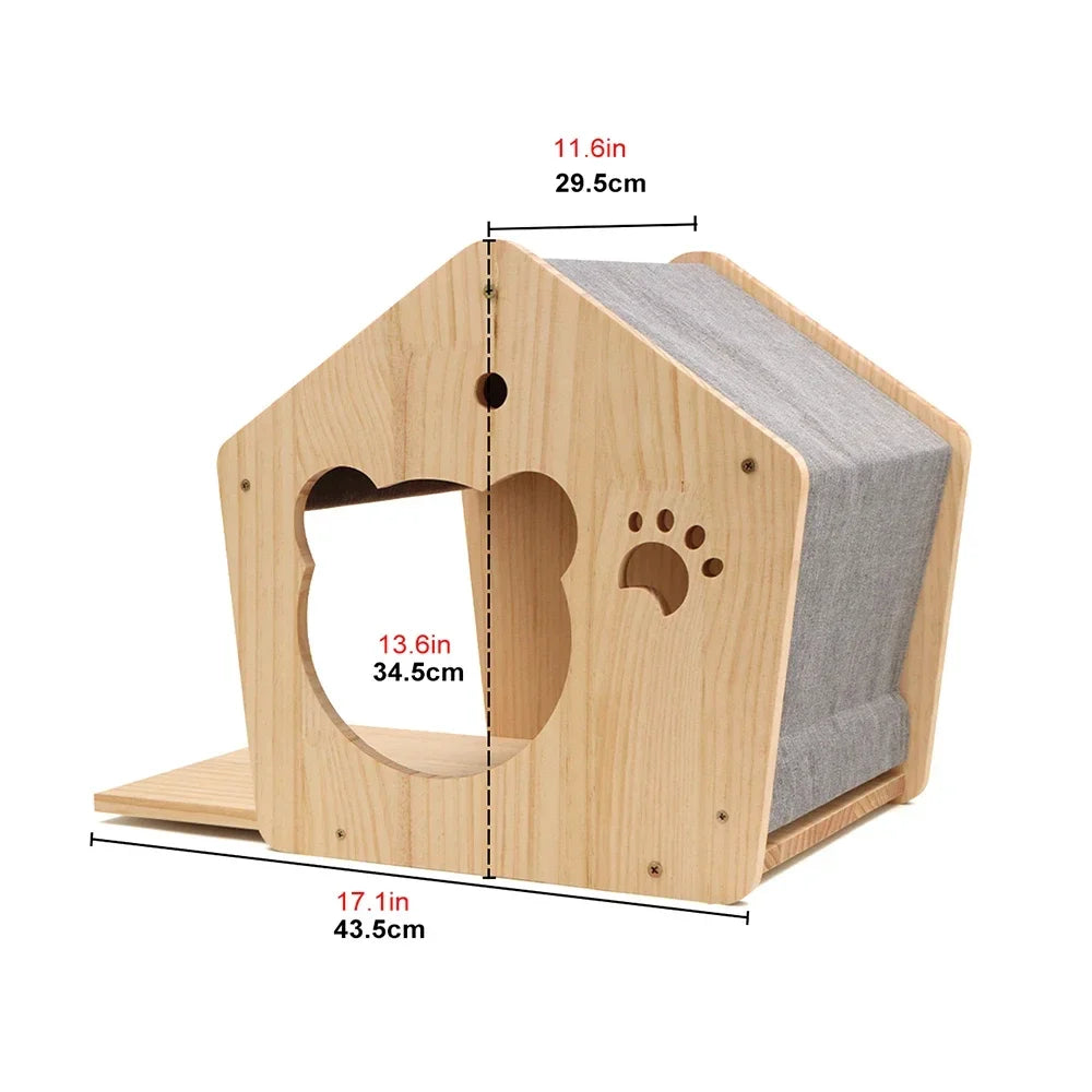 Wall Mounted Wooden Cat Climbing Shelf & Bridge | Safety Net Steps for Cats & Kittens