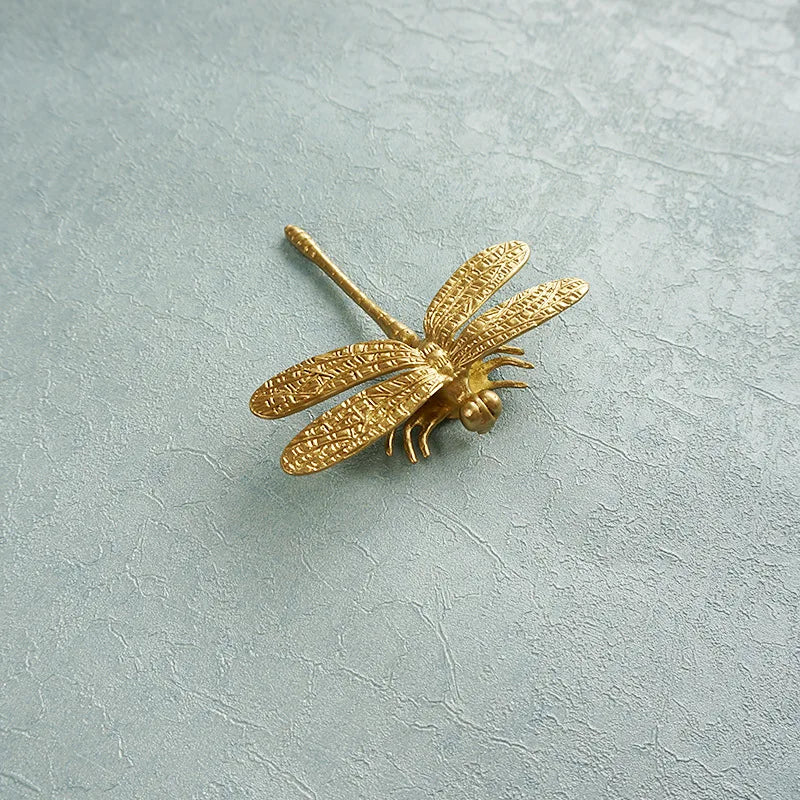 Nordic Gold Dragonfly Brass Cabinet Pull | Luxury Single Hole Kitchen Drawer Handle