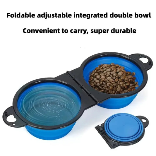 Foldable 2-in-1 Dog Dual Bowl | Portable Outdoor Travel Food & Water Feeder