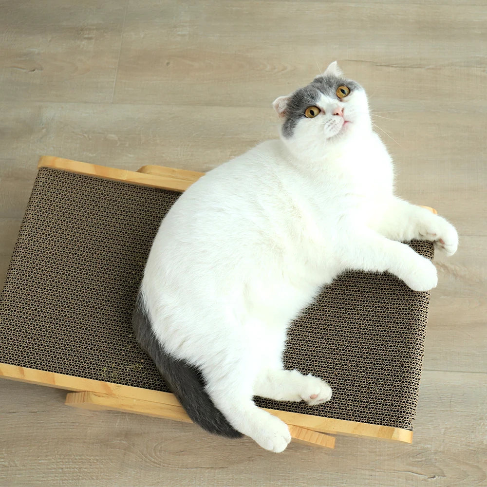3-in-1 Wood Cat Scratch Board Bed | Vertical Nail Grinding Scraper Mat