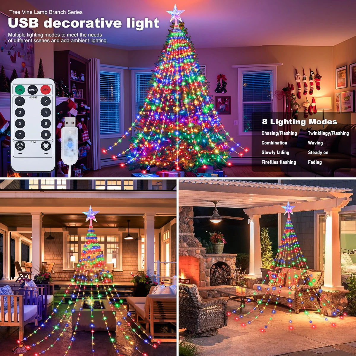 USB Waterproof LED Christmas Fairy String Lights | 8-Mode Indoor & Outdoor Party Light