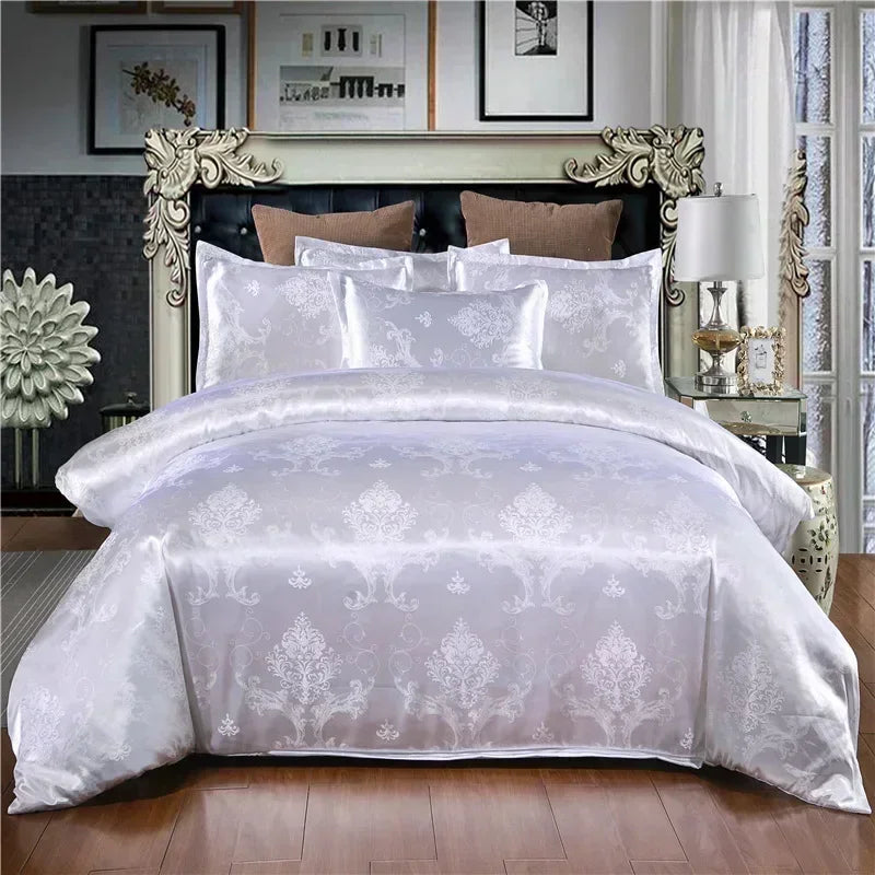 Luxury Satin Jacquard Duvet Cover Set | European Wedding Bedding King Queen Size