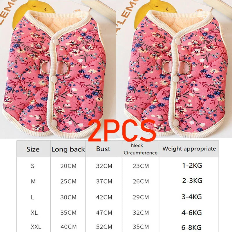 Floral Fleece Dog Vest Jacket | Luxury Winter Coat for Small Dogs