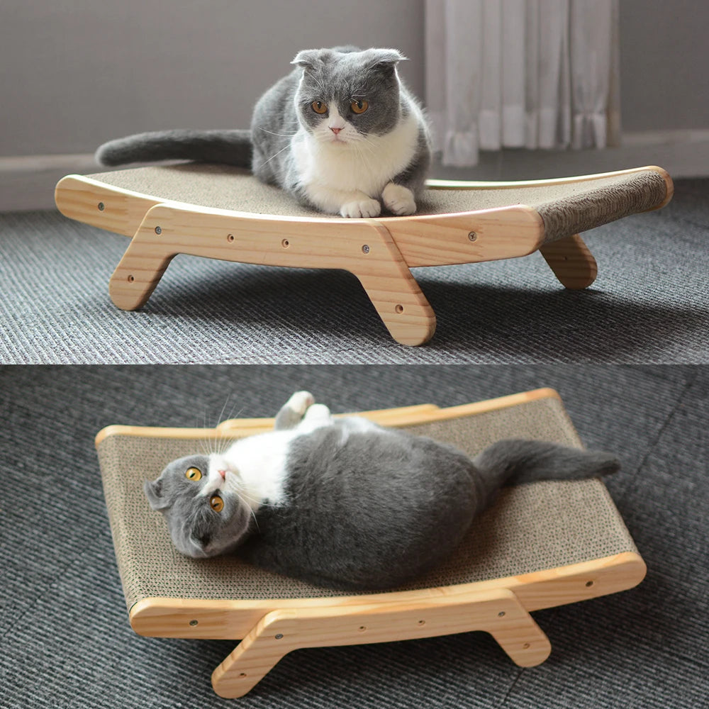 3-in-1 Wood Cat Scratch Board Bed | Vertical Nail Grinding Scraper Mat