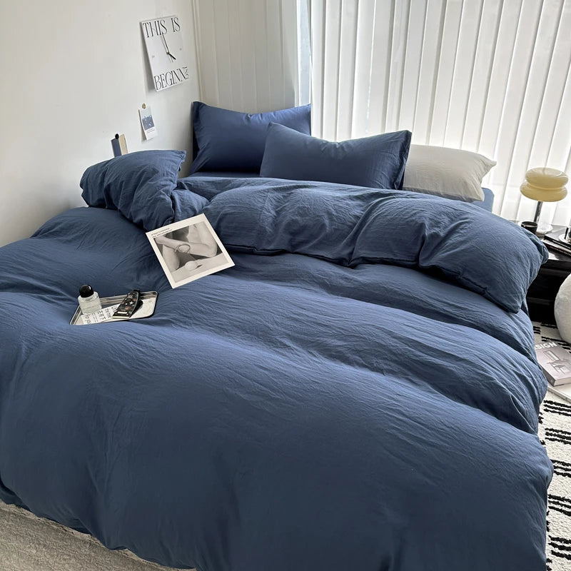 Solid Cotton Bed Linen Bedding Set | Duvet Cover, Sheet & Pillowcase King Queen Twin