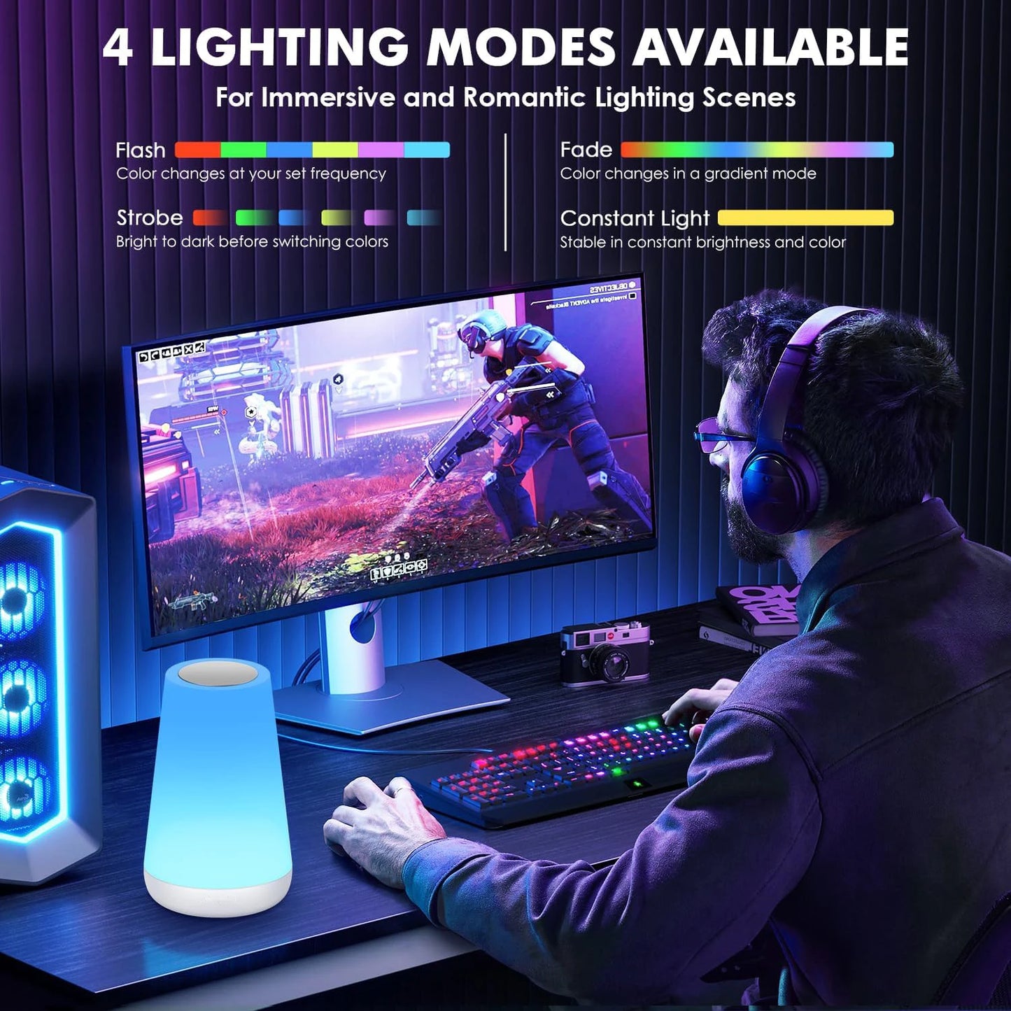 RGB 13-Color LED Night Light | Rechargeable Touch & Remote Dimmable Bedside Lamp