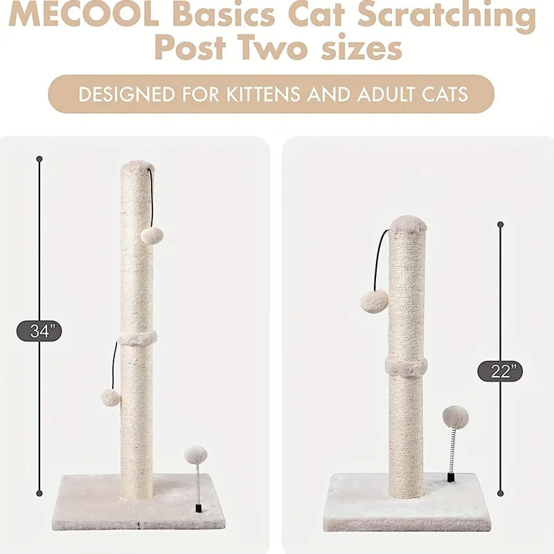 34-Inch Sisal Cat Scratching Post | Indoor Tree with Hanging Ball for Adult Cats