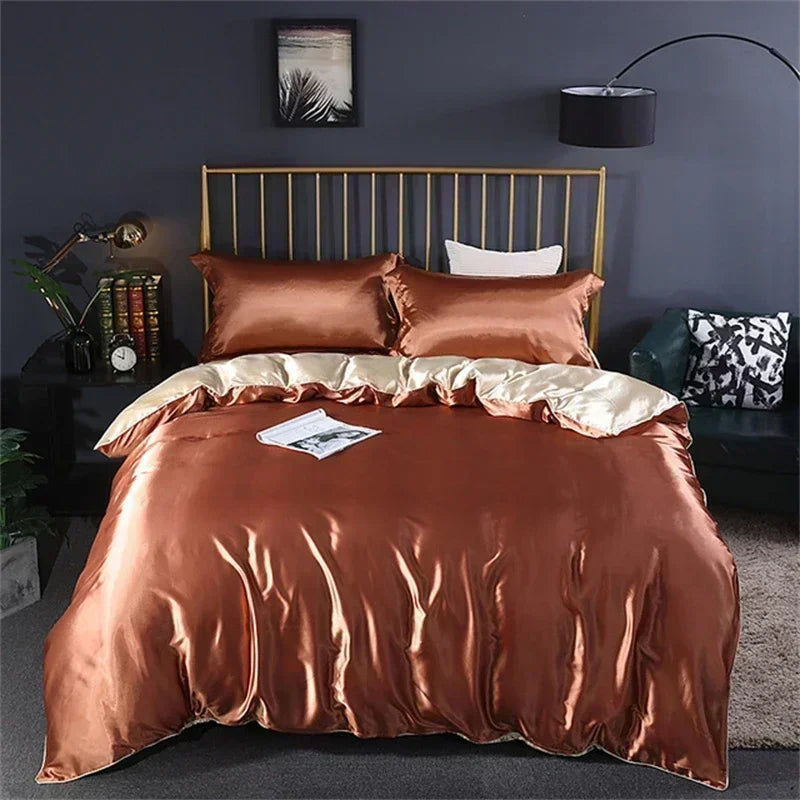 Natural Mulberry Silk Bedding Set | Luxury Satin Duvet Cover & Sheets King Queen