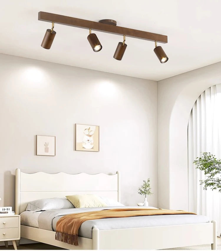 Japanese Wood Chandelier Spotlight | Adjustable Indoor Hallway & Living Room Light
