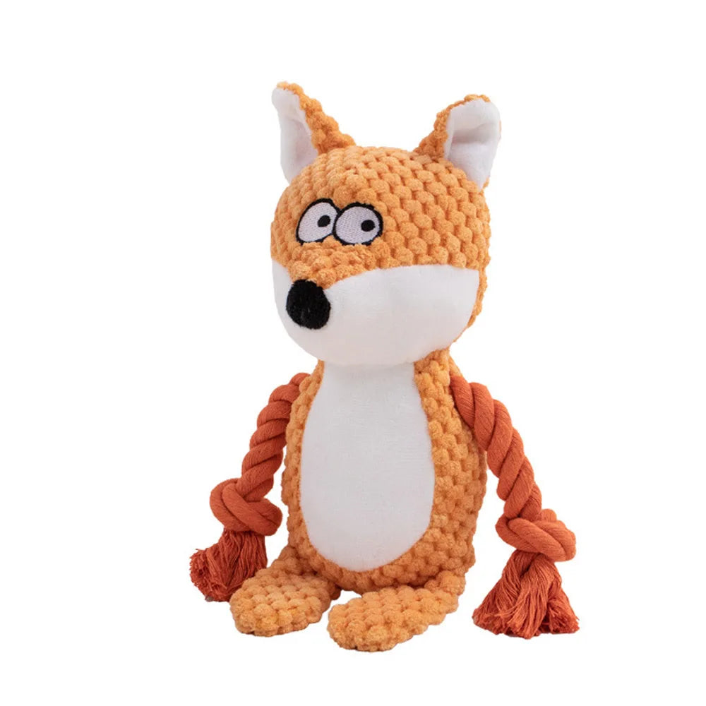 Squeaky Plush Dog Chew Toy | Crinkle & Cotton Rope Interactive Puppy Toy