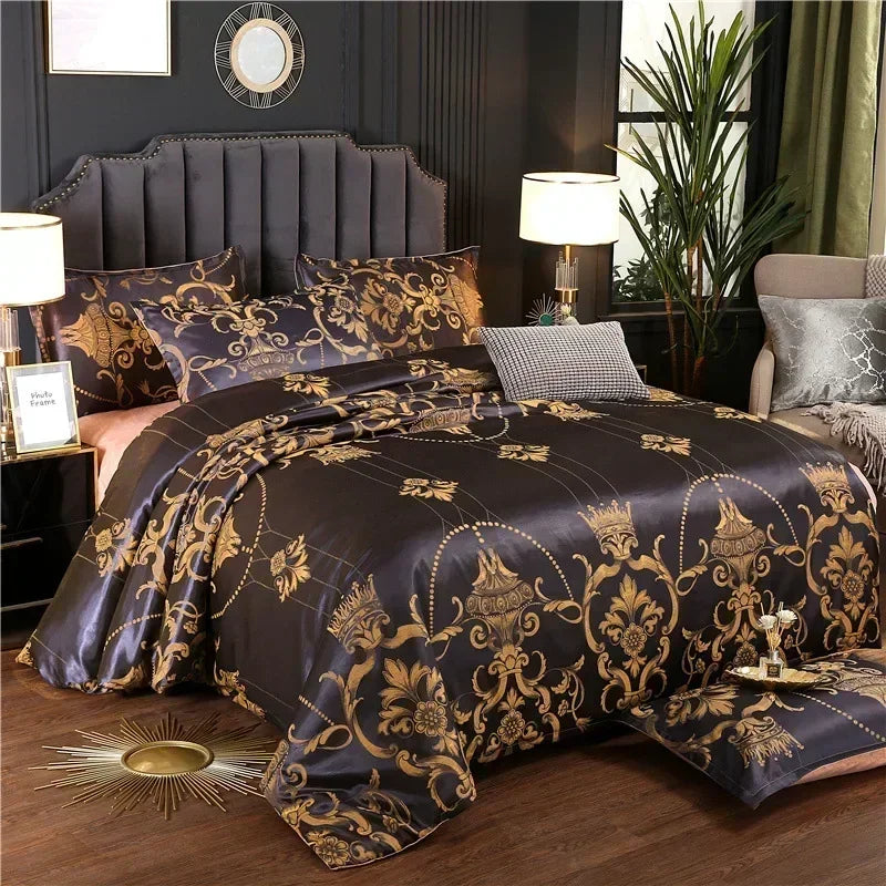 Luxury Satin Jacquard Duvet Cover Set | European Wedding Bedding King Queen Size