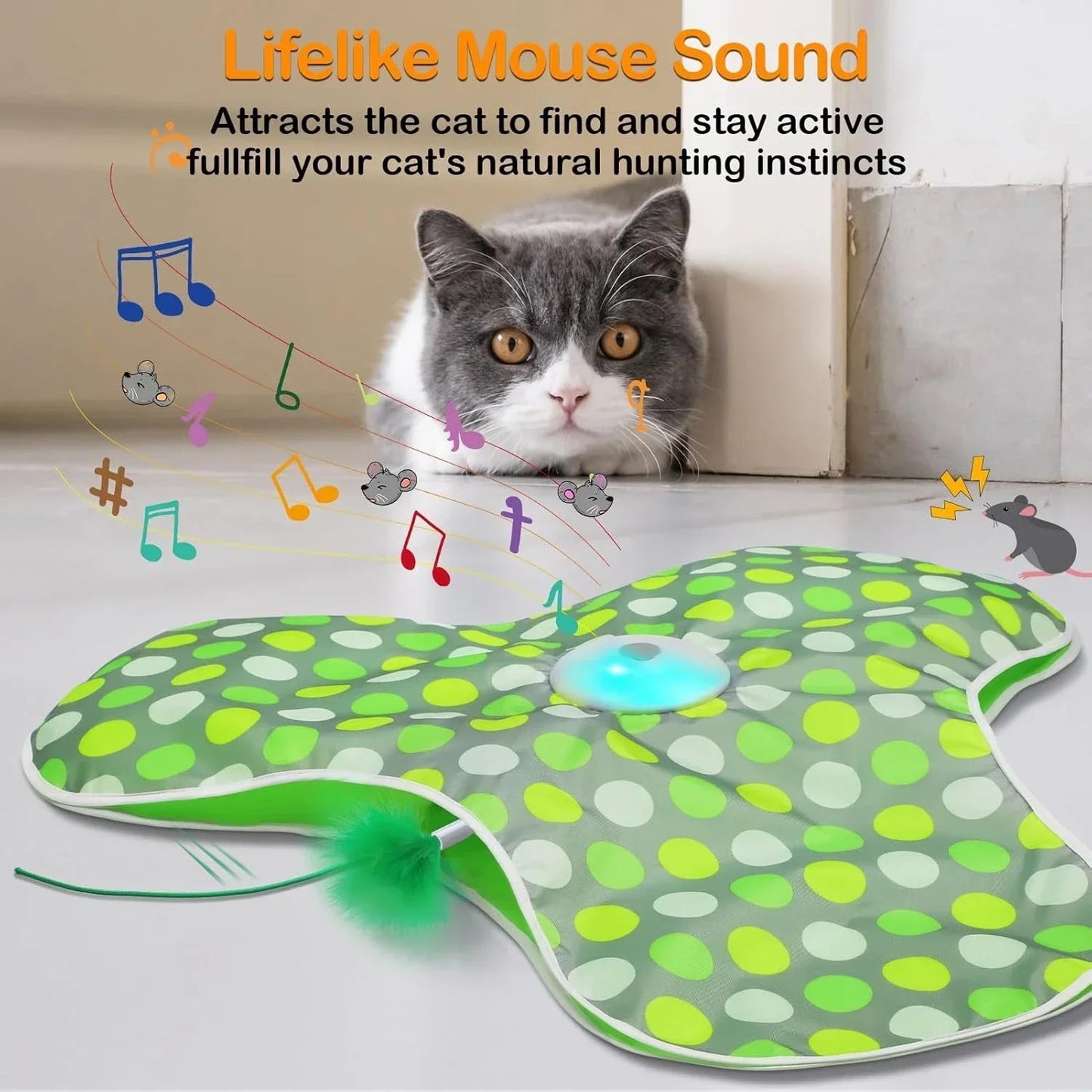 Smart Hide & Seek Cat Toy | Motion Activated Mouse & Feather Kitten Teaser