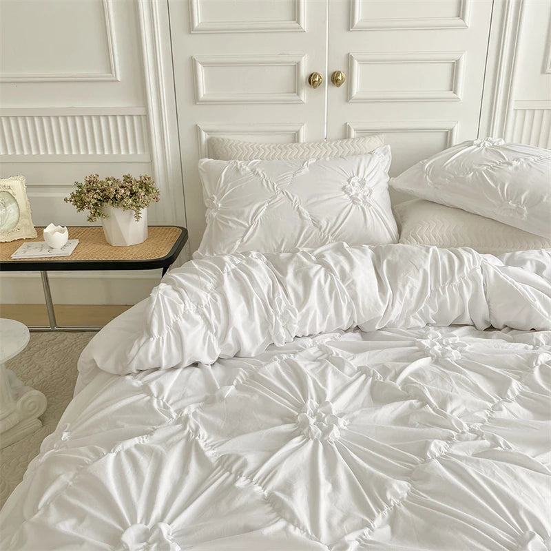 3D Twist Flower Pinch Pleated Bedding Set | Luxury Duvet Cover Queen & Double Size