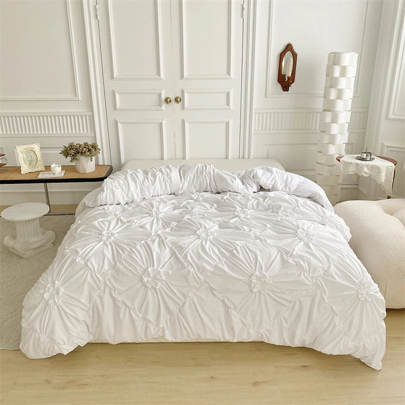 3D Twist Flower Pinch Pleated Bedding Set | Luxury Duvet Cover Queen & Double Size