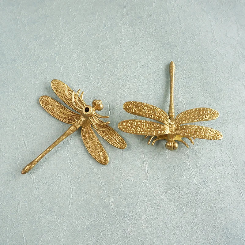 Nordic Gold Dragonfly Brass Cabinet Pull | Luxury Single Hole Kitchen Drawer Handle