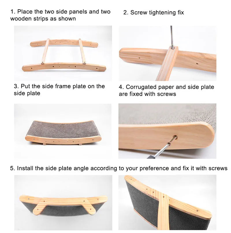 3-in-1 Wood Cat Scratch Board Bed | Vertical Nail Grinding Scraper Mat