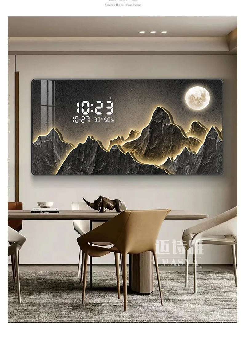 Modern Luxury Digital Wall Clock | Silent Perpetual Calendar for Living & Dining Room