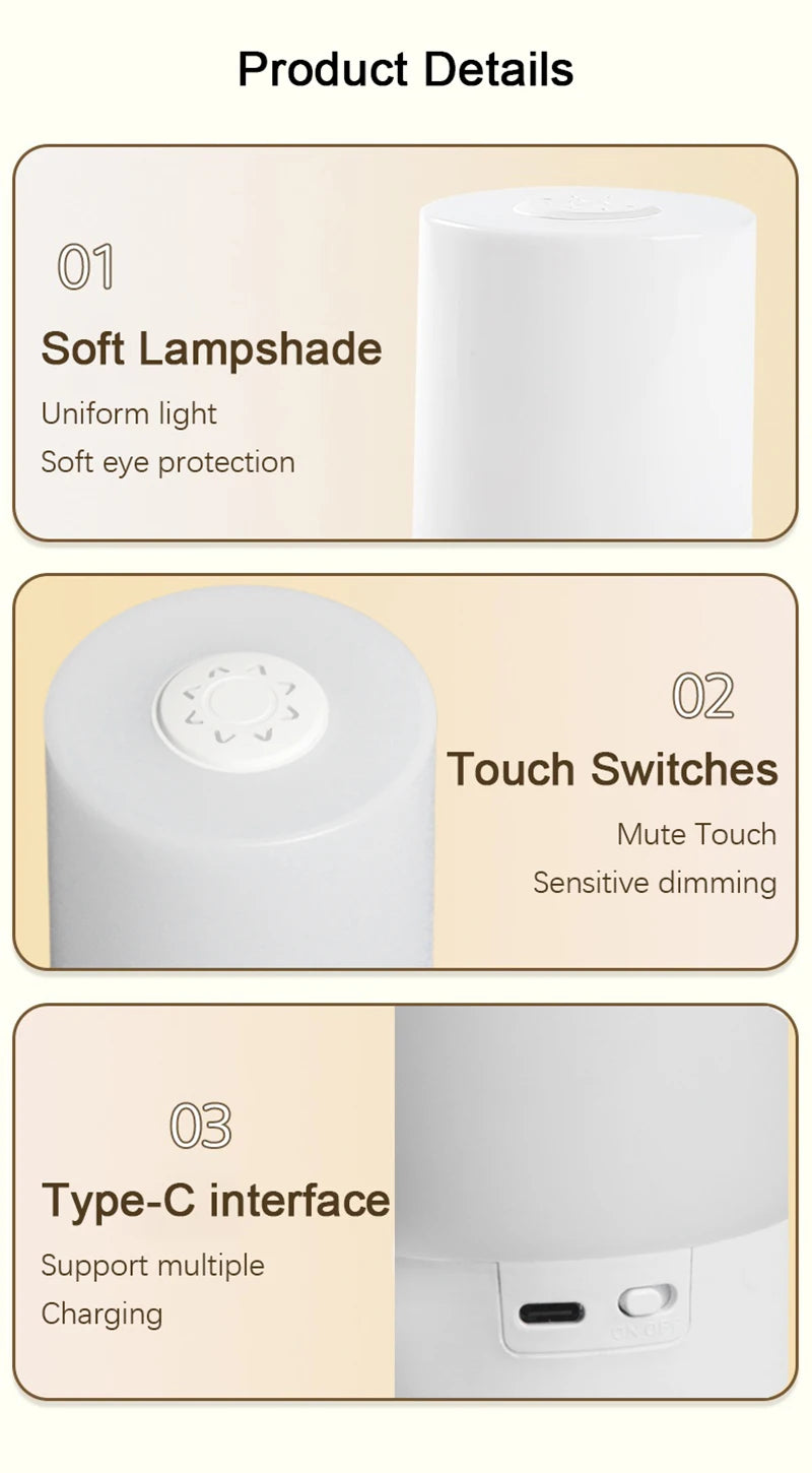 Dimmable Touch LED Bedside Table Lamp | Rechargeable Reading Night Light