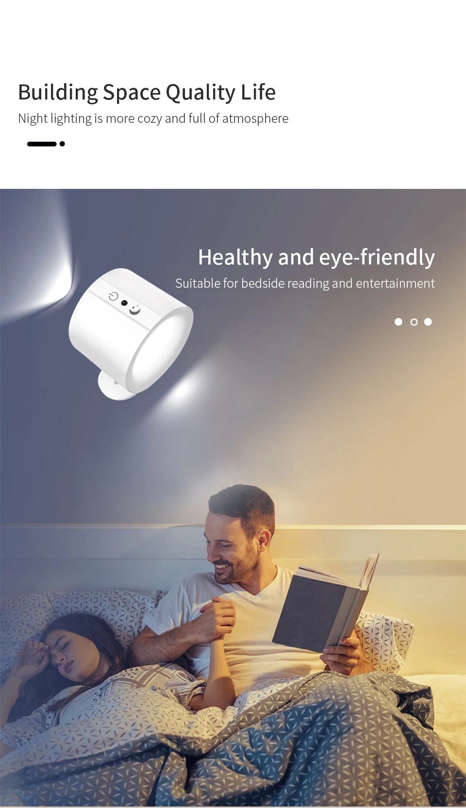Touch Control LED Wall Sconce | 360° Rotatable Double Head 3-Color Bedroom Light