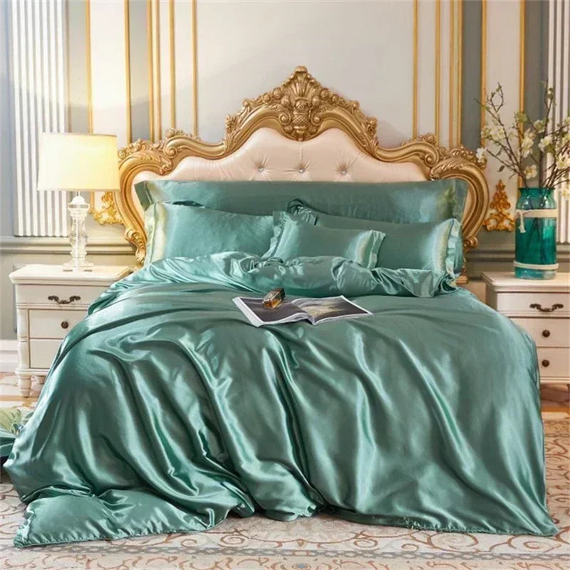 Natural Mulberry Silk Bedding Set | Luxury Satin Duvet Cover & Sheets King Queen