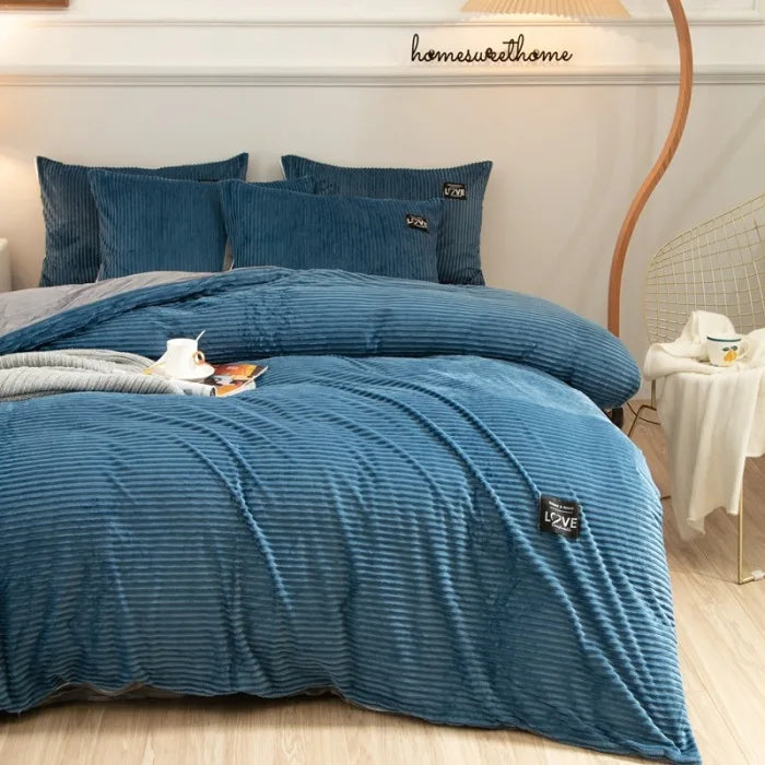 3PCS Winter Coral Fleece Bedding Set | Thick Duvet Cover & Pillowcase King Queen Twin