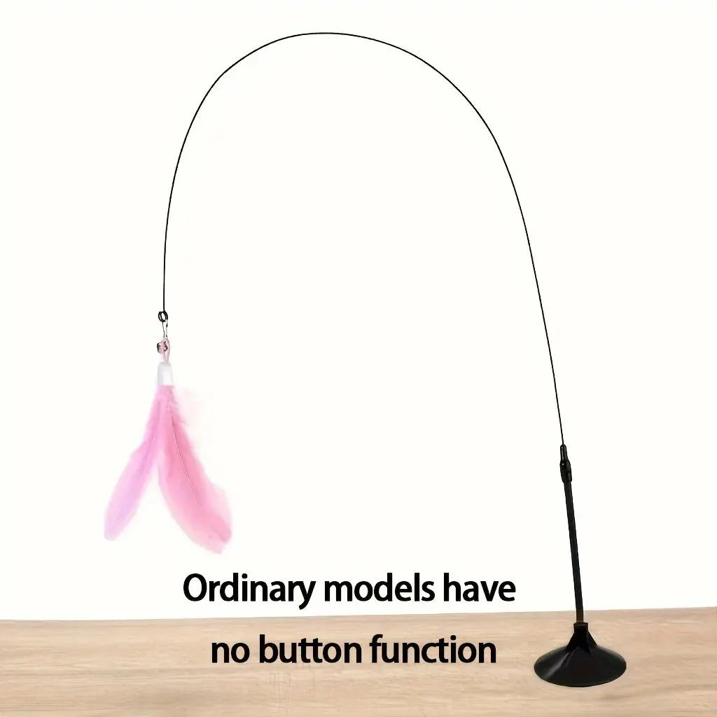 Interactive Cat Feather Wand Teaser | Bell & Suction Cup Pole Toy for Cats