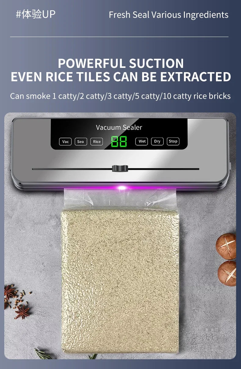 Food Vacuum Sealer Machine with UV & Built-in Cutter | Dry & Wet Kitchen Food Storage