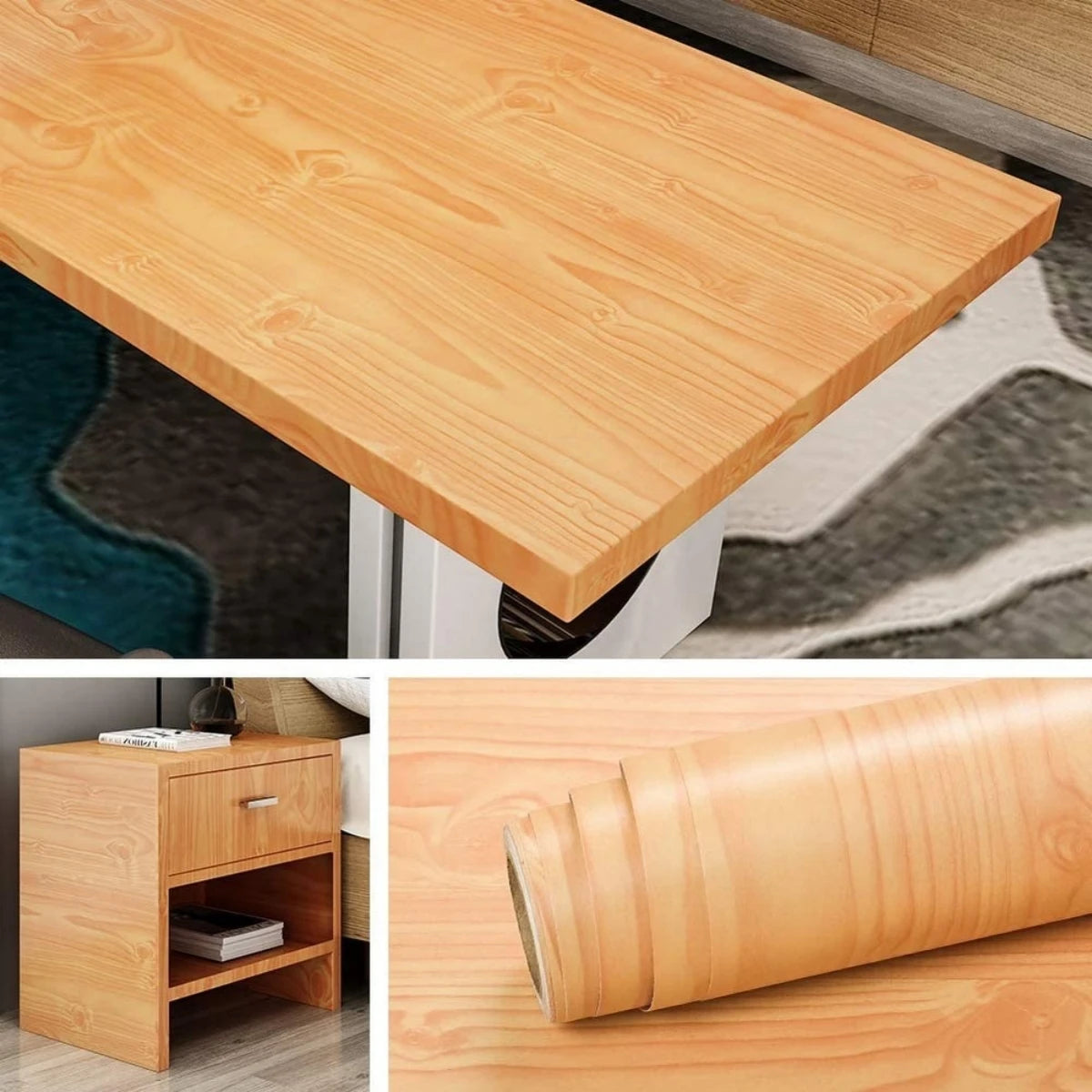 PVC Self-Adhesive Waterproof Wallpaper Roll | Wood Grain Vinyl Sticker for Home Decor