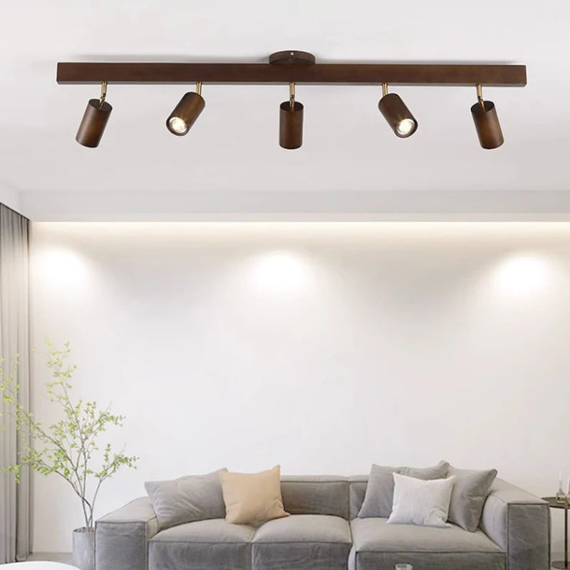 Japanese Wood Chandelier Spotlight | Adjustable Indoor Hallway & Living Room Light