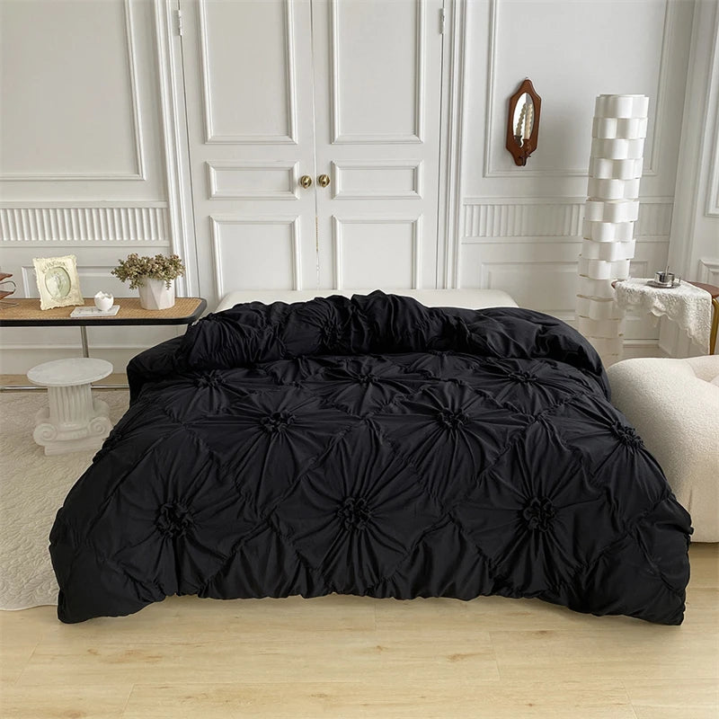 3D Twist Flower Pinch Pleated Bedding Set | Luxury Duvet Cover Queen & Double Size