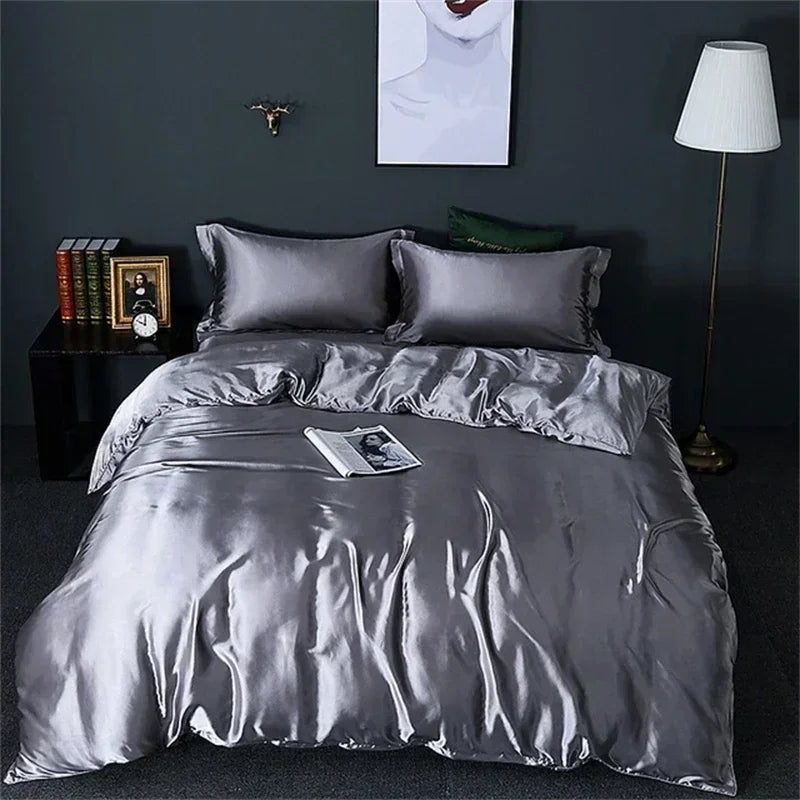 Natural Mulberry Silk Bedding Set | Luxury Satin Duvet Cover & Sheets King Queen
