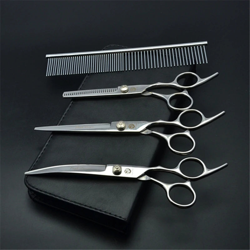 Stainless Steel Dog Grooming Scissors Set | Cutting, Thinning & Curved Shears