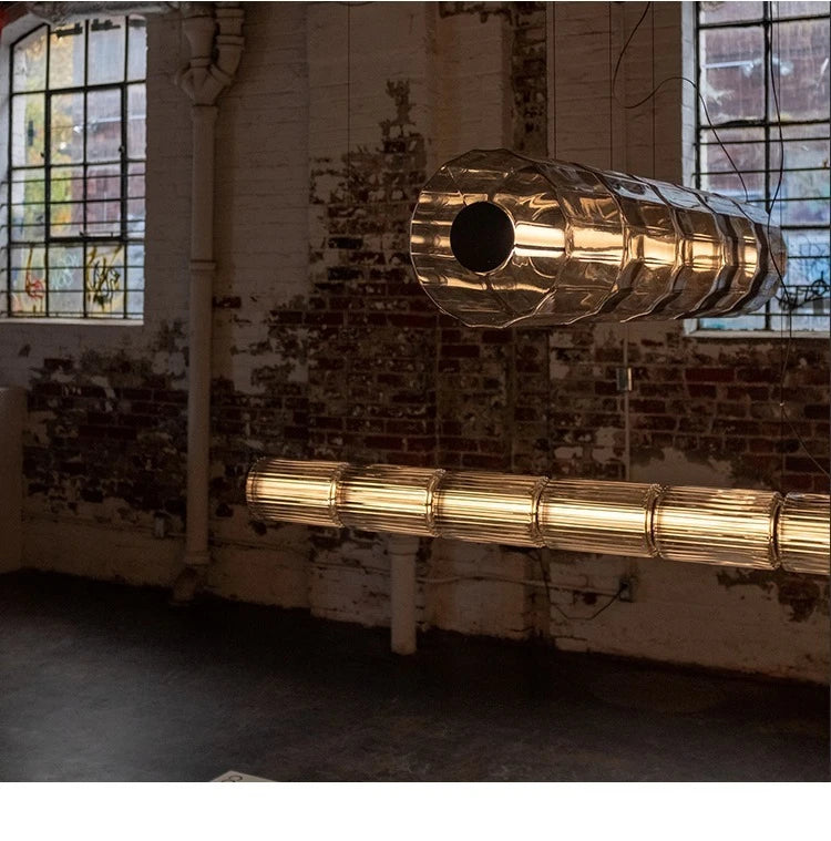 Nordic LED Pendant Light Smoke Gray Glass | Long Stripe Hanging Lamp for Dining Room