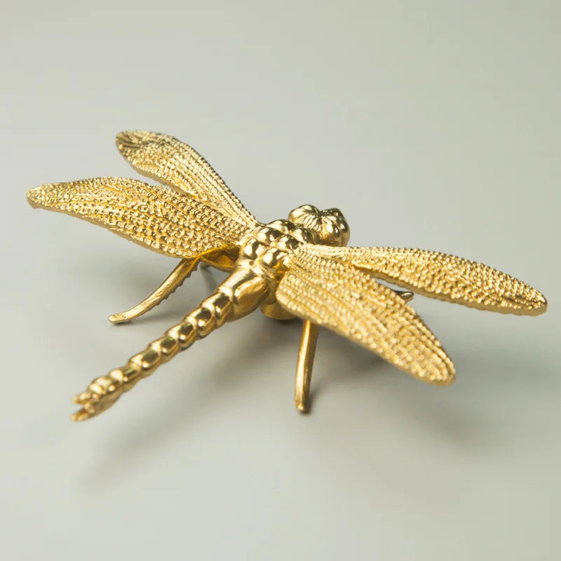 Nordic Gold Dragonfly Brass Cabinet Pull | Luxury Single Hole Kitchen Drawer Handle
