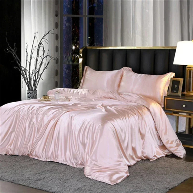 Natural Mulberry Silk Bedding Set | Luxury Satin Duvet Cover & Sheets King Queen