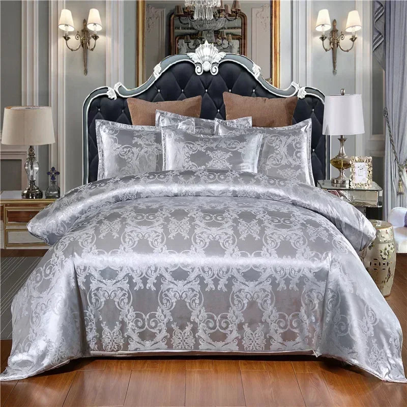 Luxury Satin Jacquard Duvet Cover Set | European Wedding Bedding King Queen Size