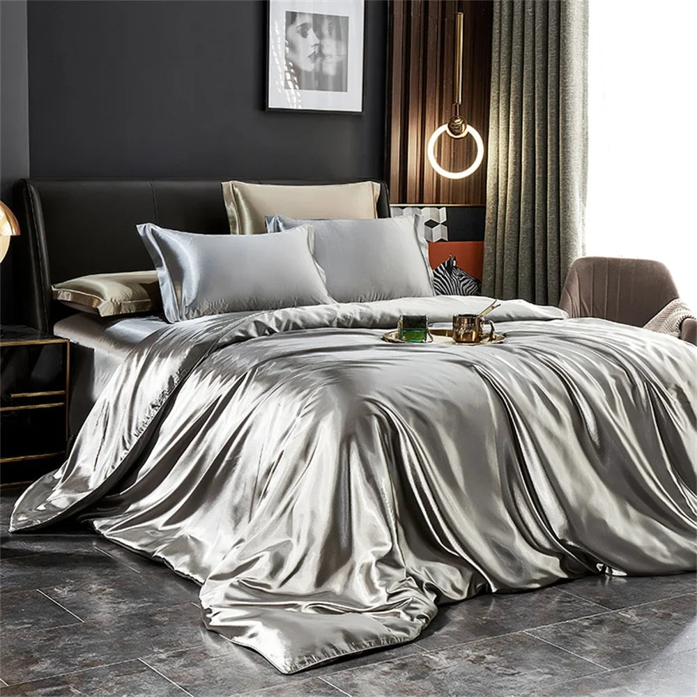 Luxury Satin Silk Bedding Set | Duvet Cover, Sheet & Pillowcases King Queen Twin