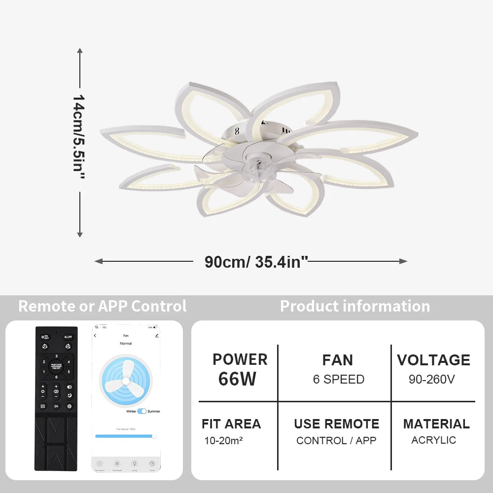 Petal LED Ceiling Fan with Light | Remote Control Bedroom & Dining Room Lamp