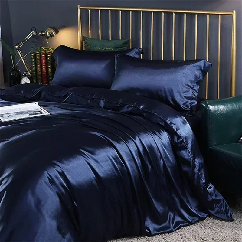 Natural Mulberry Silk Bedding Set | Luxury Satin Duvet Cover & Sheets King Queen