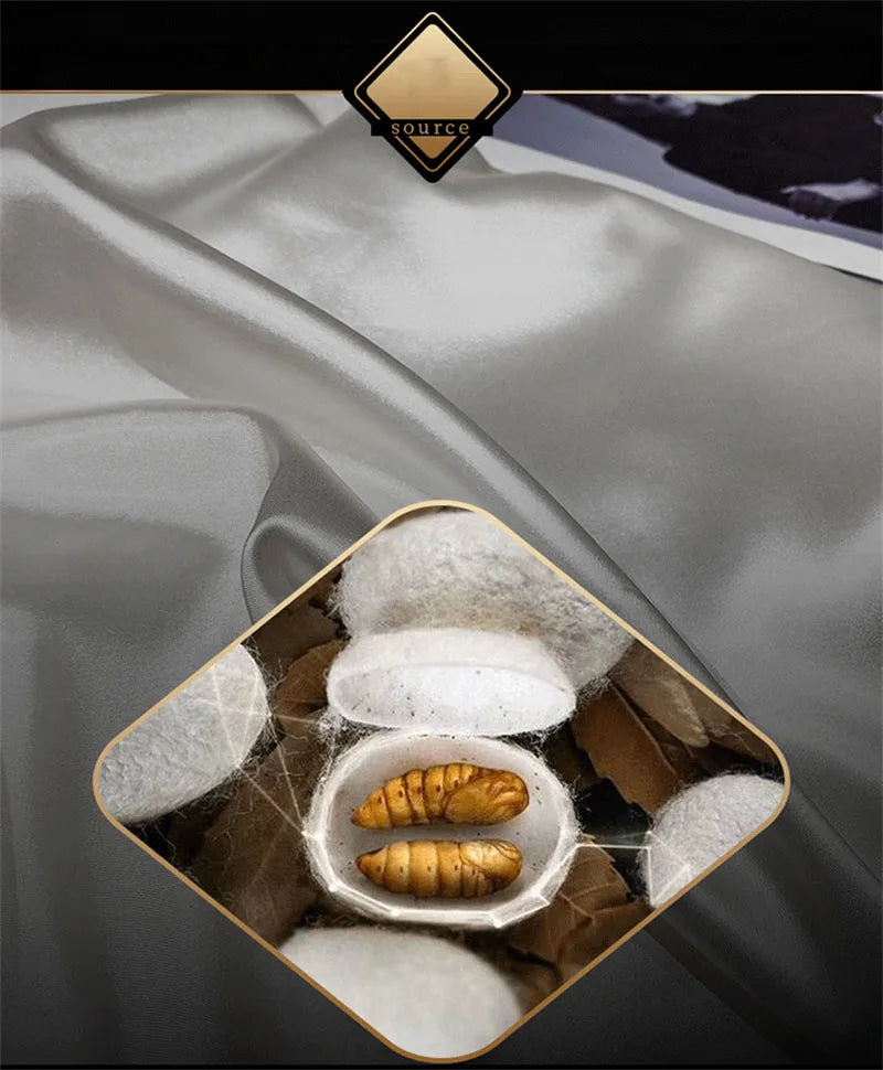 Natural Mulberry Silk Bedding Set | Luxury Satin Duvet Cover & Sheets King Queen