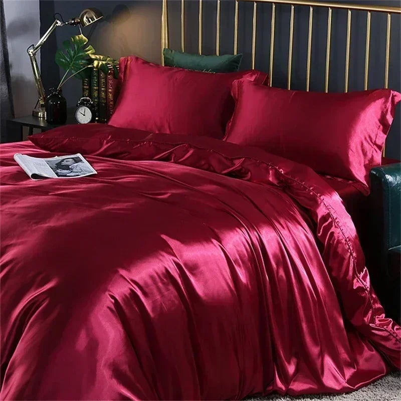 Natural Mulberry Silk Bedding Set | Luxury Satin Duvet Cover & Sheets King Queen